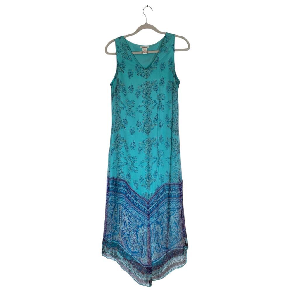 SUNDANCE Blue Floral Tank Maxi Dress Size 8 Boho Retro Summer Long Fairy Y2K